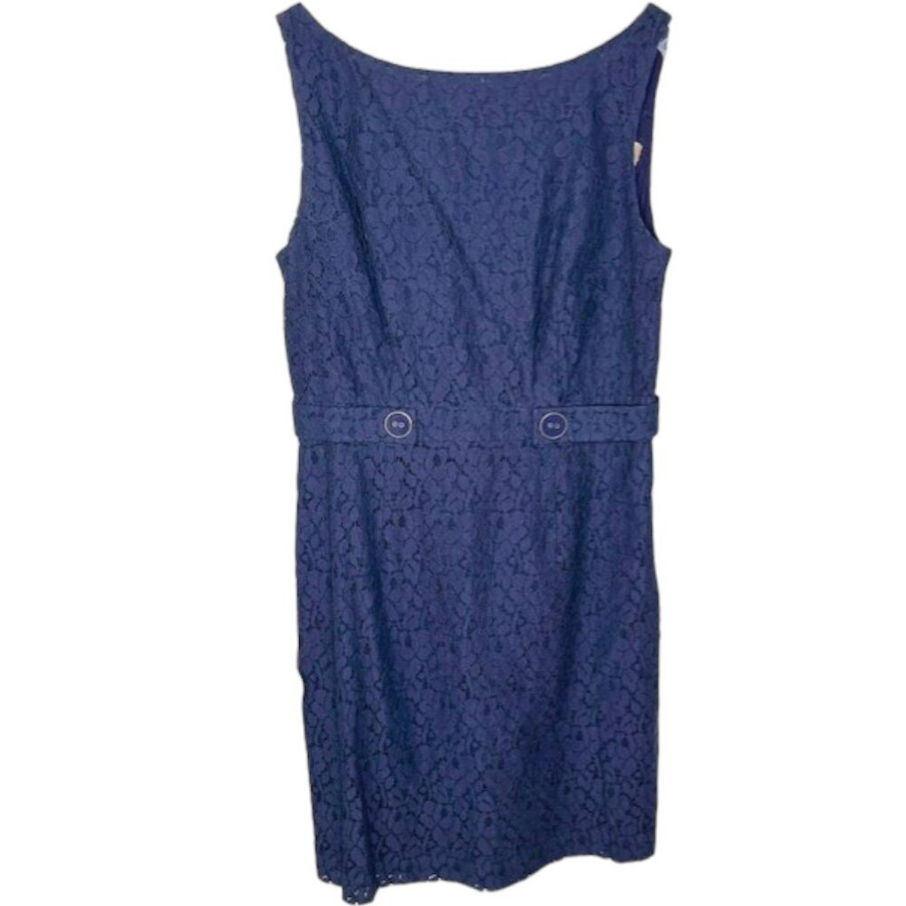 Tabitha for Anthropologie Sleeveless Half Belted Lace Sheath - Navy Blue - 12